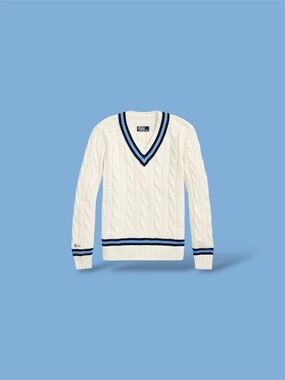 $298 Polo Ralph Lauren Men’s The Iconic Cricket Sweater Cream W/ Navy Stripe 2XL